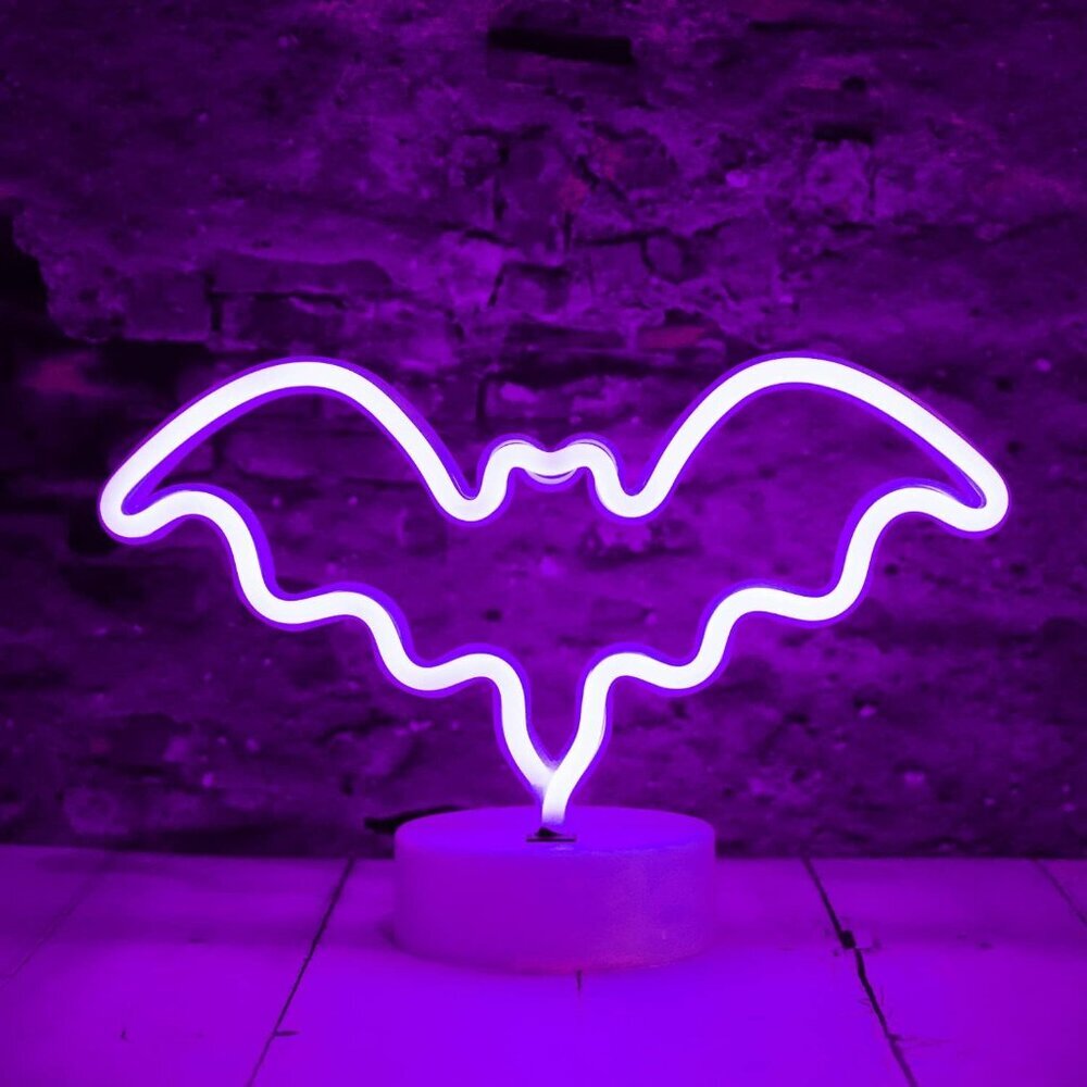 LED Neon Bat Lights Purple, Bat Shape Neon Signs Night Lights Battery Operated D